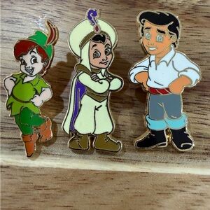 Disney Parks Peter Pan, Aladdin, Prince Eric as Toddlers Character Pins Set of 3
